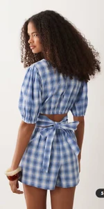 Wednesdays Girl shirred waist tie back playsuit in blue check