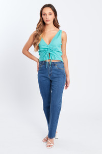  Classic Aqua Sleeveless Tie-Front Top