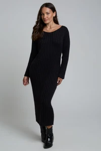 Fluffy Yarn Oversized Maxi Dress In Black