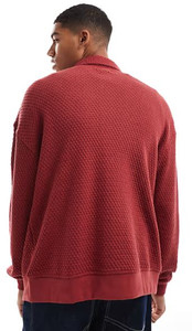 Heavy textured button through overshirt in Red