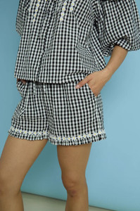 Black And White Gingham Cotton Elasticated Waist Pull On Shorts