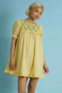 Babydoll Smocked Butter Yellow Gingham Dress