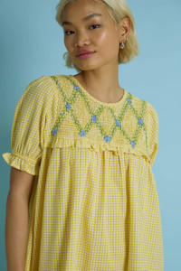 Babydoll Smocked Butter Yellow Gingham Dress