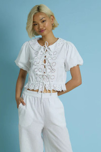 Puff Sleeve Peter Pan Collar Peplum Hem Blouse
