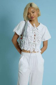Puff Sleeve Peter Pan Collar Peplum Hem Blouse