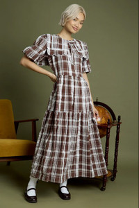 Taffy Collar Detail Check Print Midaxi Dress