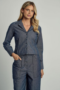 Stripe Denim Tailored Shirt In Blue