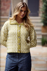 Wide Collar Cardigan In Yellow