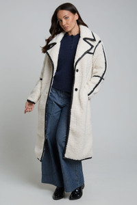 Longline Fluffy Borg Midaxi Coat In Cream