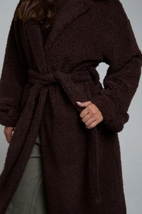 Belted Fluffy Borg Midaxi Coat In Brown
