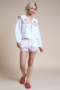 Burgundy Embroidered Oversized Scalloped Edge Collar Shirt
