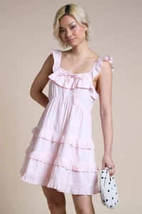 Ruffle Tiered Mini Dress In Pink