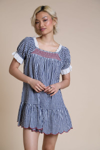 Blue Ruffle Square Neck Babydoll Mini Dress