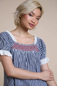 Blue Ruffle Square Neck Babydoll Mini Dress