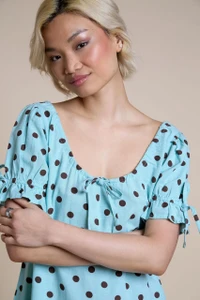 Blue Polka Dot Smock Mini Dress