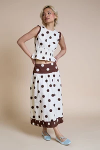 Mix And Match Polka Dot Print Low Rise Drop Waist Midi Skirt