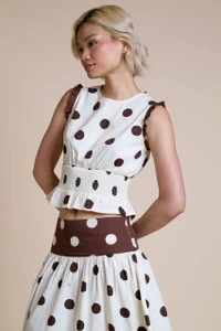 Cream And Brown Polka Dot Top