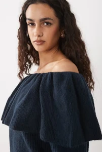 Wednesdays Girl off shoulder ruffle jumper in navy