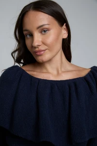 Wednesdays Girl off shoulder ruffle jumper in navy