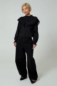 Neon Rose Frill Collar Poplin Blouse in Black