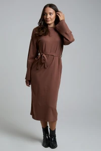 Chocolate Belted Knitted Midi Dress