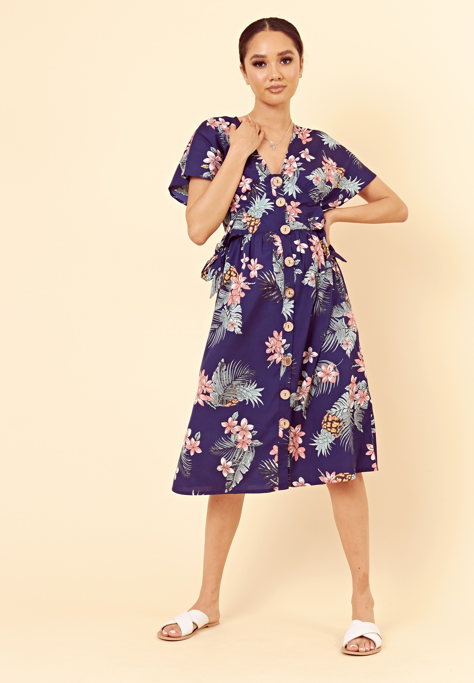 navy floral midi dress