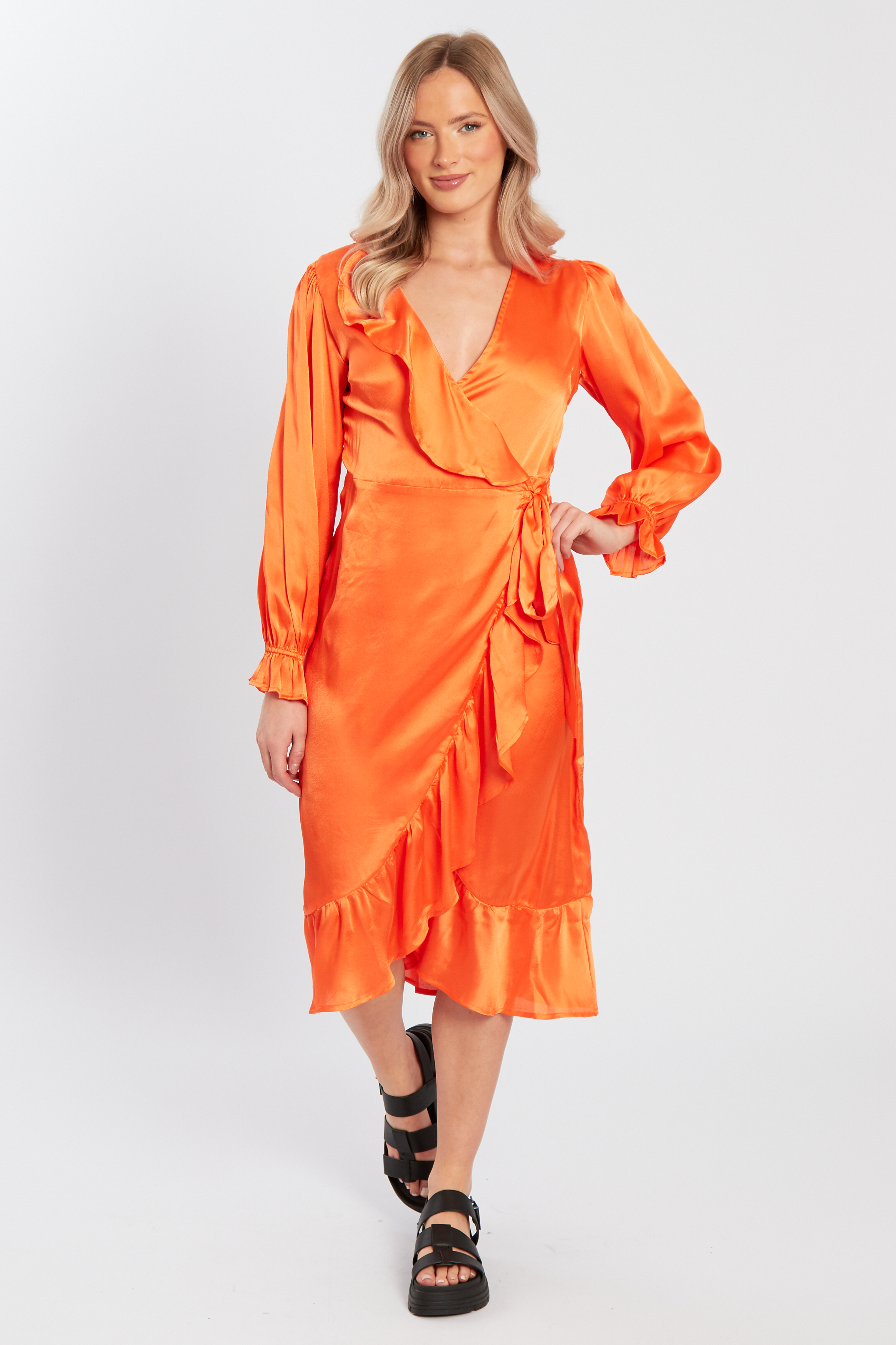 open lace back dress Orange Satin Smocked Fitted Maternity Midi Dress  PinkBlush