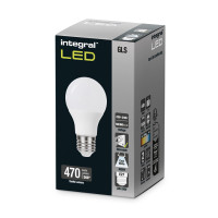 Integral 4.8w 220-240v 470lm LED GLS E27 4000k Cool White Dimmable 240 Degree Beam Frosted ILGLSE27DE159