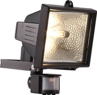 Powermaster 150W Halogen PIR Floodlight Housing IP44 Black Security Light S5891