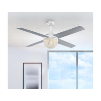Westinghouse Kelcie 132cm (52”) Ceiling Fan with Crystal Light – White/Silver Finish, Remote Control 72262