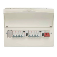 Wylex WNM1769 10 Way High Integrity Dual RCD Consumer Unit â€“ 8 MCBs, Metal, 18th Edition
