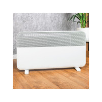 Freestanding TCP 2000W white panel heater standing on floor — portable and elegant design
