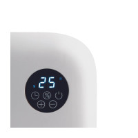 Close-up of TCP Smart 2000W wall heater control panel showing digital temperature settings