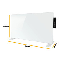 TCP 2000W White Glass Panel Heater – Wall Mounted or Freestanding with Side Control Panel