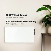 TCP 2000W White Glass Panel Heater – Wall Mounted or Freestanding with Side Control Panel
