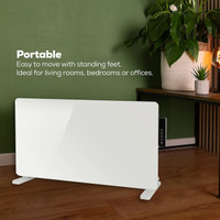 TCP 2000W White Glass Panel Heater – Wall Mounted or Freestanding with Side Control Panel