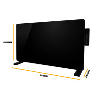 TCP 2000W black glass panel heater with side control panel and digital LED display