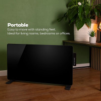 TCP 2000W black glass panel heater with side control panel and digital LED display