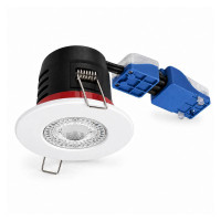 Megaman FR-PRO fire rated GU10 downlight, white bezel, Sylvania 4000K LED lamp fitted