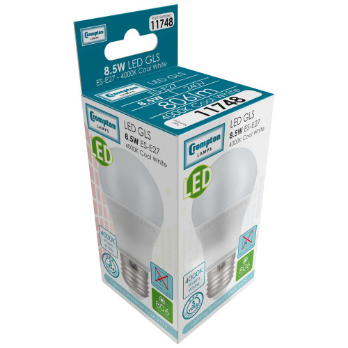Crompton 8.5W (60w) 240v ES E27 4000k LED Thermal Plastic GLS Light Bulb