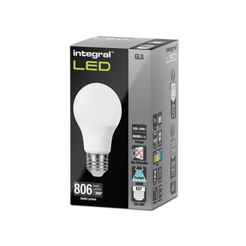 Integral 7w 220-240v 806lm LED GLS E27 5000k Daylight Non-Dimmable 240 Degree Beam Frosted ILGLSE27NF072