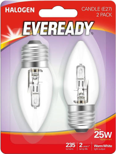 Eveready 20w ES E27 Clear Halogen Candle Energy Saving Bulb - Pack of 2