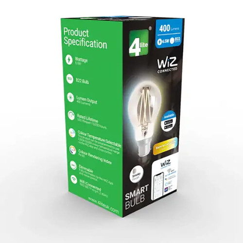 4Lite WiZ Connected SMART LED WiFi Filament Bulb 6.5W B22 GLS Clear Smoky - 4L1/8013