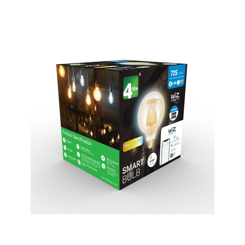 4Lite WiZ Connected SMART LED WiFi Filament Bulb 6.5W E27 G125 Globe Clear Amber 125mm - 4L1/8018
