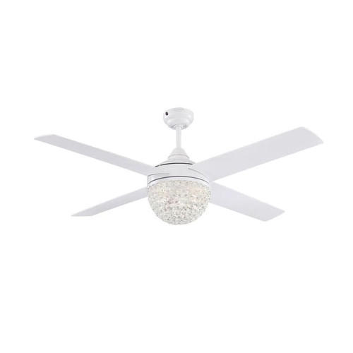 Westinghouse Kelcie 132cm (52”) Ceiling Fan with Crystal Light – White/Silver Finish, Remote Control 72262