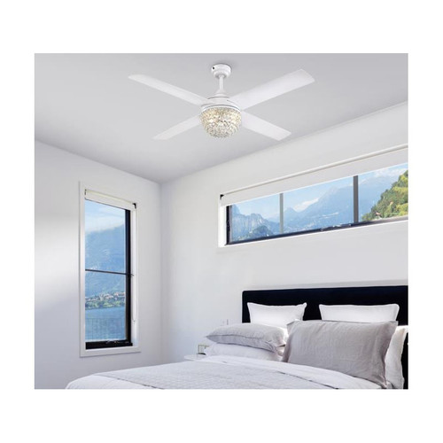 Westinghouse Kelcie 132cm (52”) Ceiling Fan with Crystal Light – White/Silver Finish, Remote Control 72262