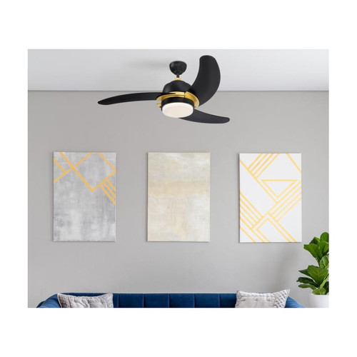 Westinghouse Simone 122 cm Ceiling Fan – Modern Matte Black with Gold Accents & LED Light Fixture 73041