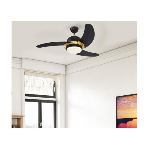 Westinghouse Simone 122 cm Ceiling Fan – Modern Matte Black with Gold Accents & LED Light Fixture 73041