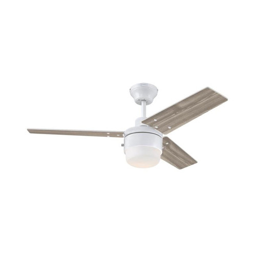 Modern white ceiling fan with integrated LED light – features a sleek 3-blade design, ideal for contemporary interiors. This energy-efficient fan provides powerful air circulation and ambient lighting in one stylish fixture. Perfect for bedrooms, kitchens, and office spaces. Durable finish, low-noise motor, and minimalist aesthetic make it a versatile choice for modern homes and commercial spaces.