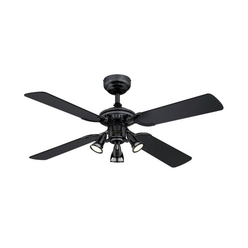 Westinghouse Princess Euro 105 cm Ceiling Fan – Brushed Gun Metal, Black/Applewood Blades, 3 Spot Lights 73061